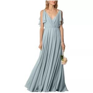 Jenny Yoo Short Sleeve V Neck Long Cassie Bridesmaid Dress Seafoam Green Size 2